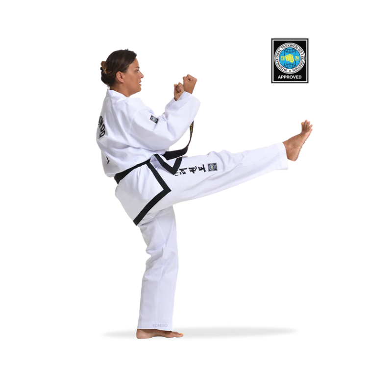 ITF-goedgekeurde dobok zwarte band (geribbeld)