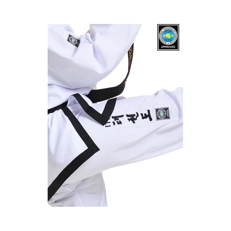 ITF-goedgekeurde dobok zwarte band (geribbeld)